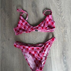 Triangl bikini pink & Red Check Bikini Set